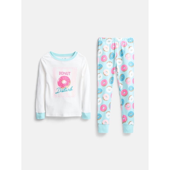Wonder Nation Girls' Snug Fit Cotton Pajama Top and Pants Set, 2-Piece, Sizes 4-10