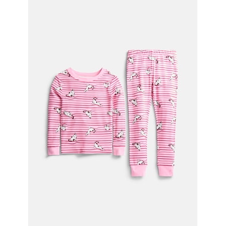 Wonder Nation Girls' Snug Fit Cotton Pajama Top and Pants Set, 2-Piece, Sizes 4-10