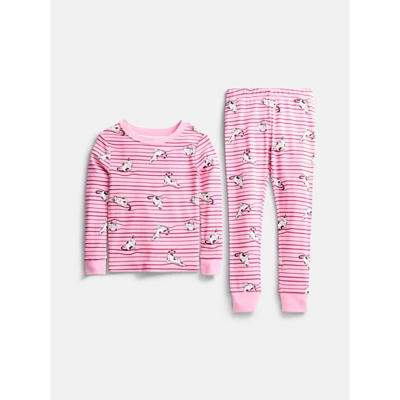 Wonder Nation Girls' Snug Fit Cotton Pajama Top and Pants Set, 2-Piece, Sizes 4-10