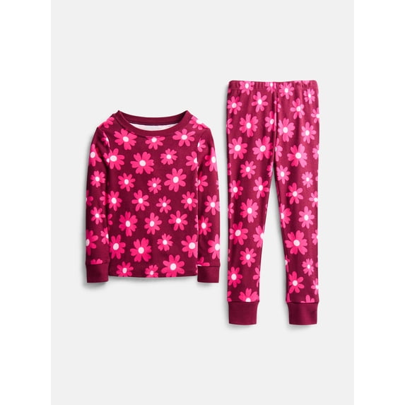 Wonder Nation Girls' Snug Fit Cotton Pajama Top and Pants Set, 2-Piece, Sizes 4-10