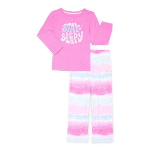 Wonder Nation Girls Long Sleeve Top and Wide Leg Pant Pajama Set, 2-Piece, Sizes 4-18 & Plus