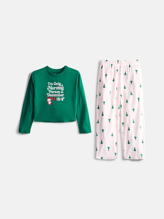 Girls Long Sleeve Top and Wide Leg Pants, 2-Piece Pajama Set, Sizes 4-18