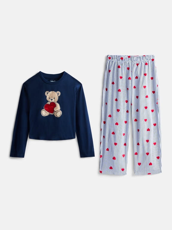 Girls Long Sleeve Top and Wide Leg Pants, 2-Piece Pajama Set, Sizes 4-18