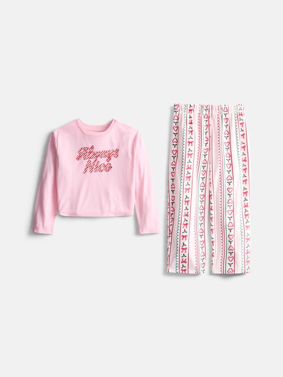 Girls Long Sleeve Top and Wide Leg Pants, 2-Piece Pajama Set, Sizes 4-18