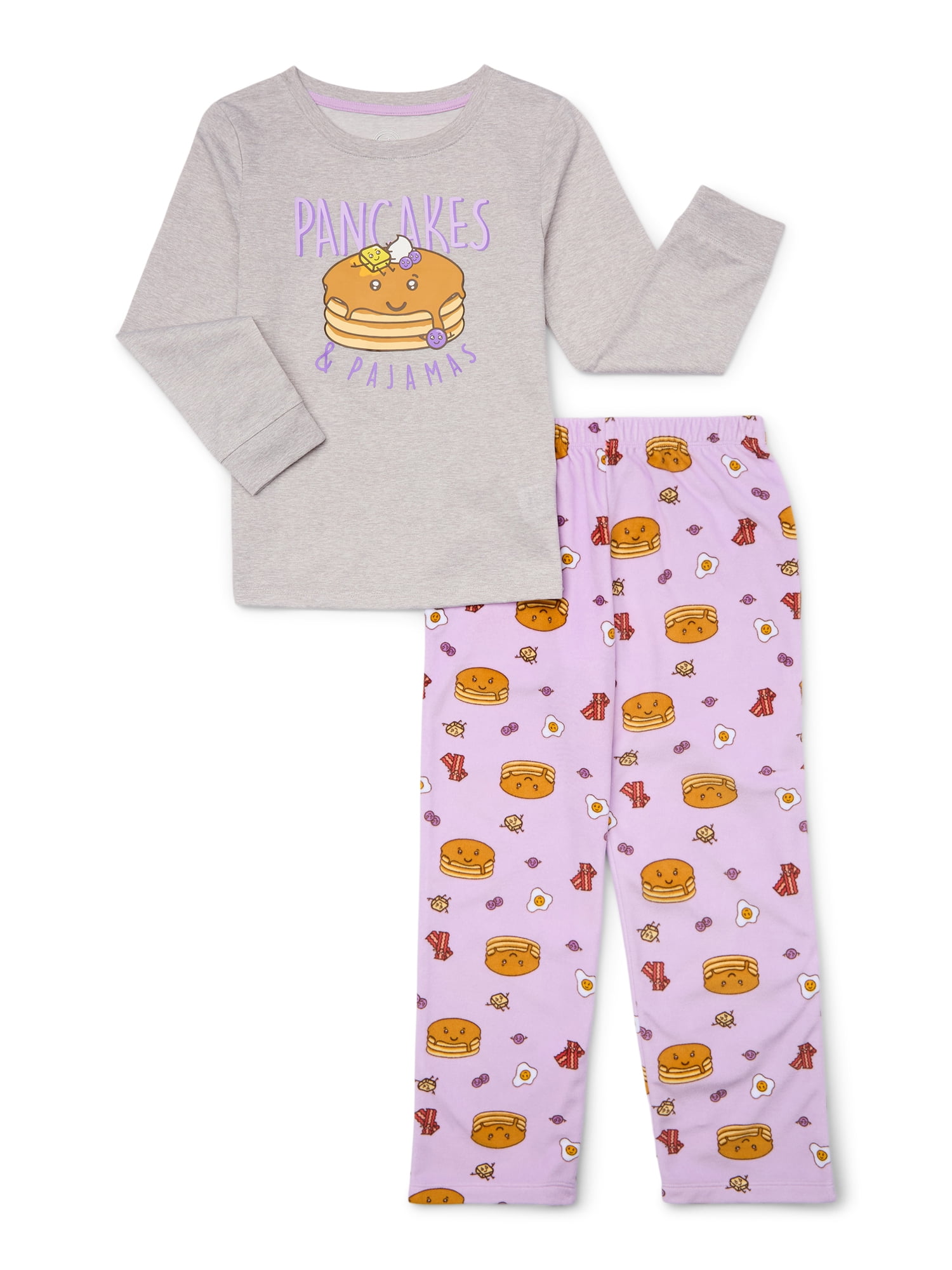 Wonder Nation Girls Long Sleeve Top and Wide Leg Pant Pajama Set, 2-Piece, Sizes 4-18 & Plus