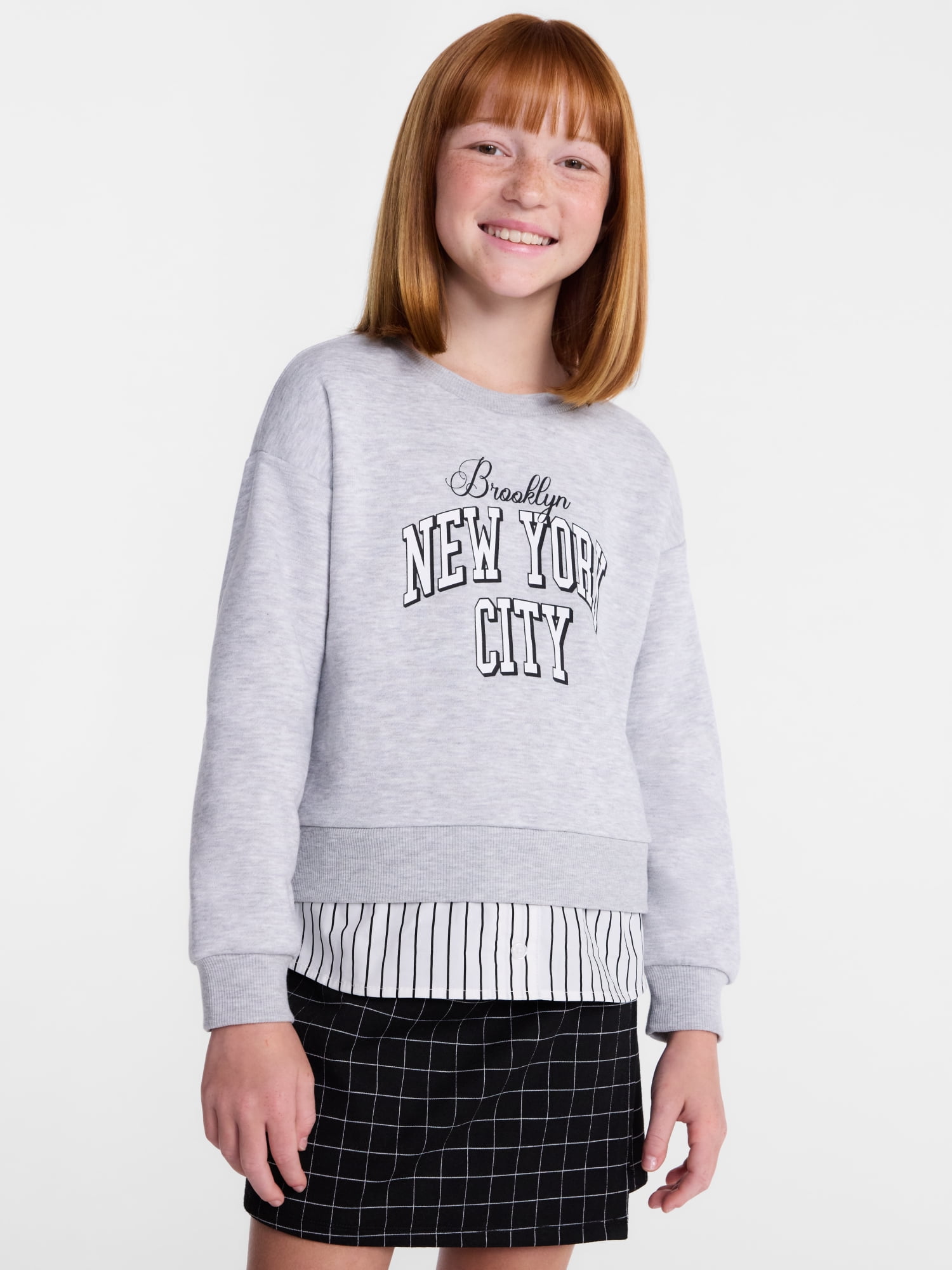 Wonder Nation Girls Double Top with Long Sleeves, Sizes 4-18 & Plus