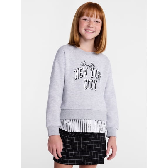 Wonder Nation Girls Double Top with Long Sleeves, Sizes 4-18 & Plus