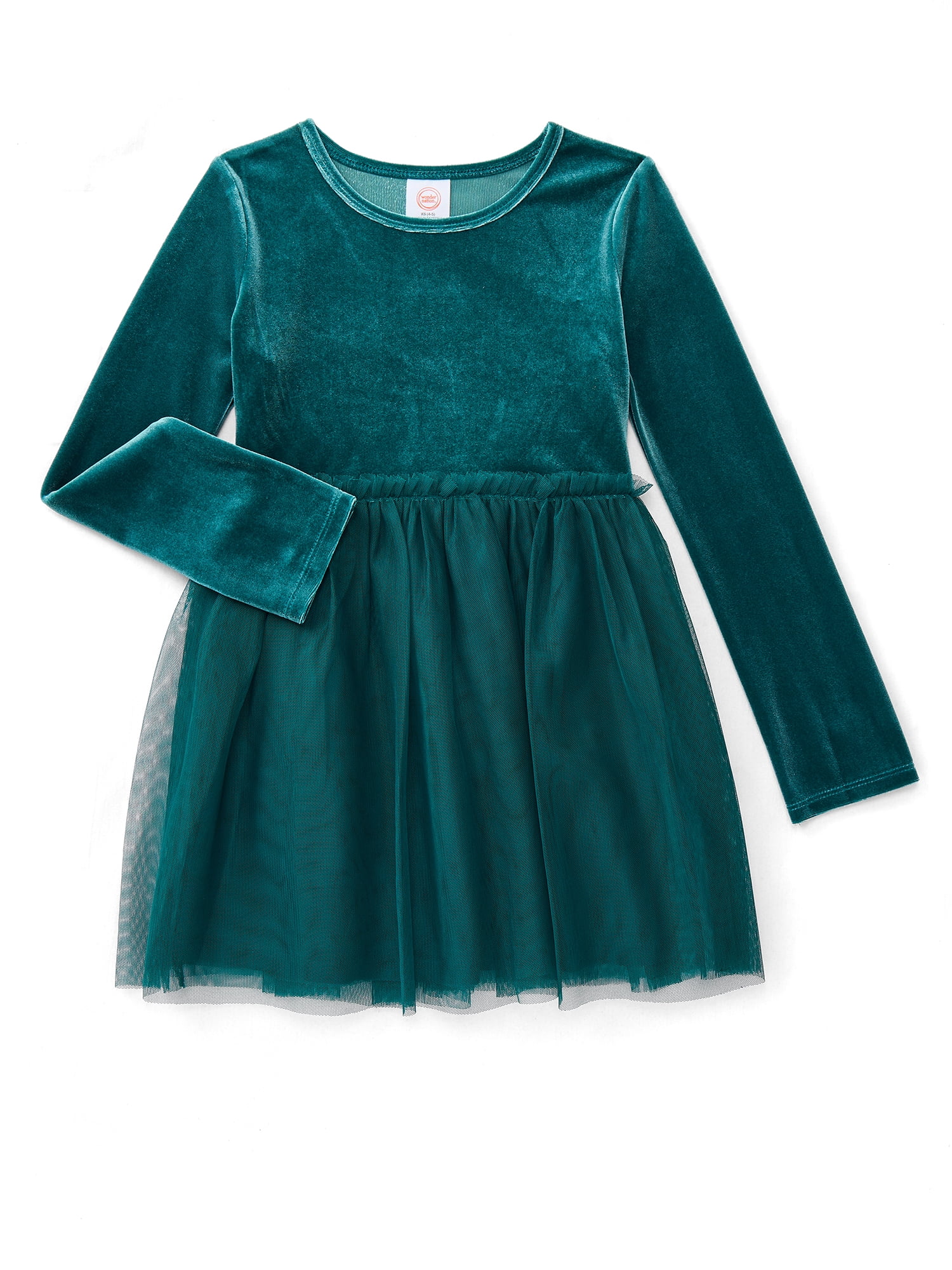 Wonder Nation Girls Velour Tutu Dress with Long Sleeves, Sizes 4-18 & Plus