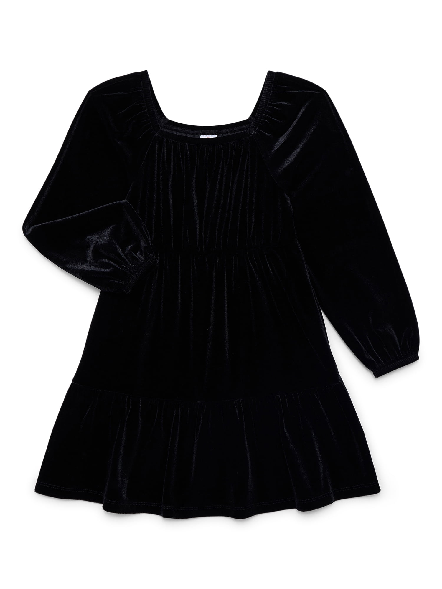 Wonder Nation Girls Velour Tiered Dress with Long Sleeves, Sizes 4-18 & Plus