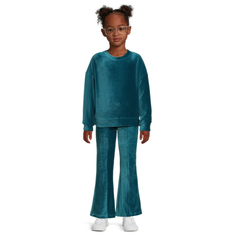 Wonder Nation Girls Long Sleeve Velour Pullover and Flare Pants