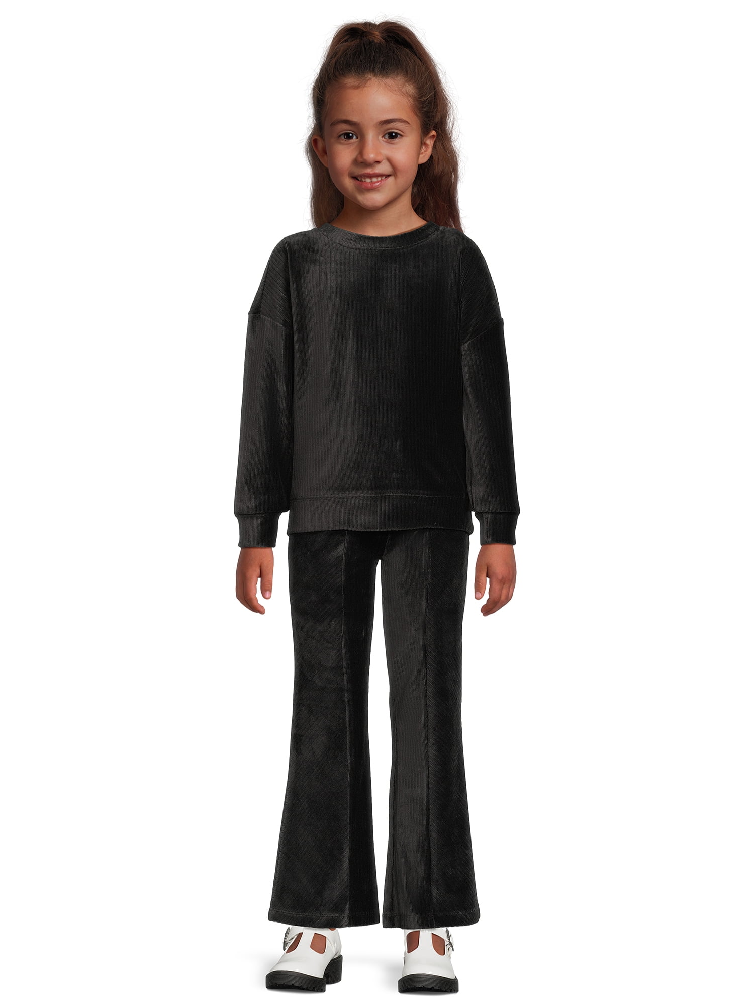 Wonder Nation Girls Long Sleeve Velour Pullover and Flare Pants