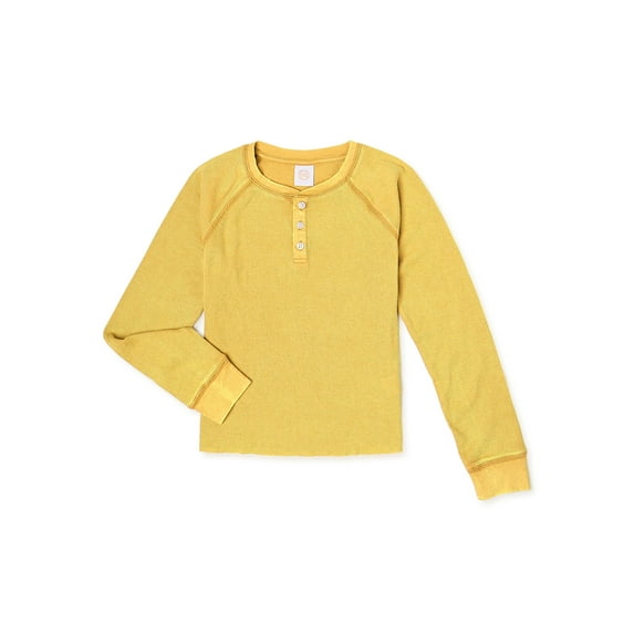 Wonder Nation Girls Long Sleeve Washed Henley Top, Sizes 4-18 & Plus