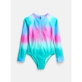 thumbnail image 1 of Wonder Nation Girls Zip Rash Guard Swimsuit with Long Sleeves, Sizes 4-16, 1 of 3