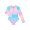 thumbnail image 1 of Wonder Nation Girls Zip Up Rash Guard One Piece Swimsuit with Long Sleeves, Sizes 4-16, 1 of 3