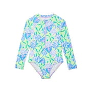 Wonder Nation Girls Long Sleeve Zip-Up Rash Guard One-Piece Swimsuit, Sizes 4-18 & Plus