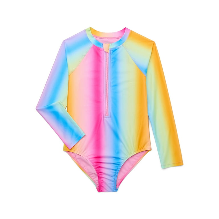 Wonder Nation Girls Rash Guard Swimsuit UPF 50 Protection