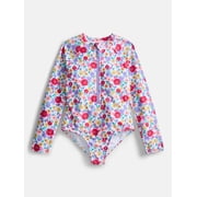 Girls Zip Up Rash Guard One Piece Swimsuit with Long Sleeves, Sizes 4-18