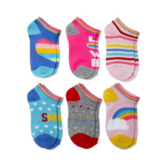 Wonder Nation Girls Love No Show Socks, 6 Pack
