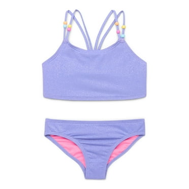 Wonder Nation Girls Lurex Beaded Strappy Bikini Swimsuit with UPF 50+, 2-Piece, Sizes 4-18