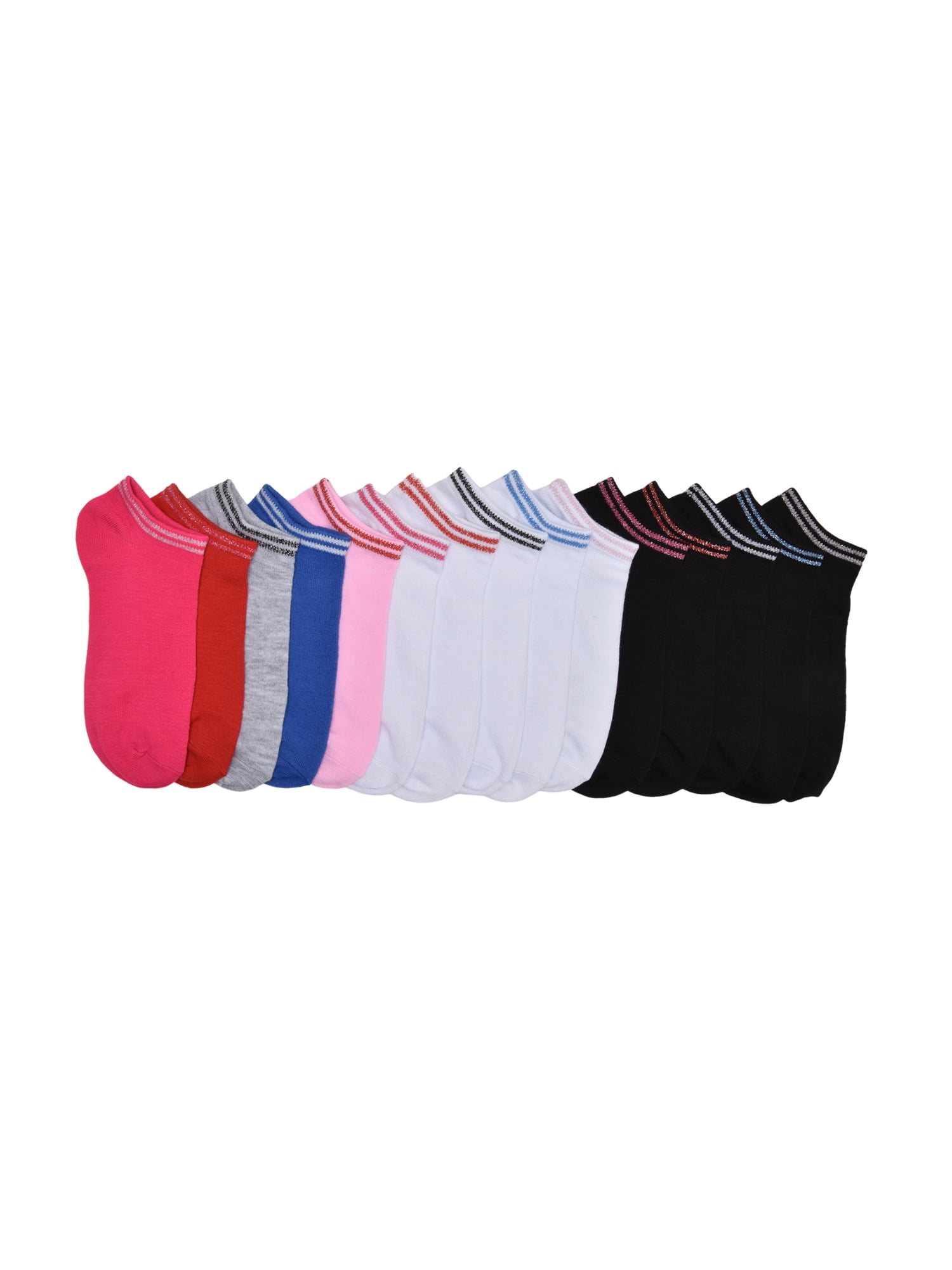 Wonder Nation Girls Lurex No-Show Socks, 15-pack, Size Small (Shoe Size 6-10.5)