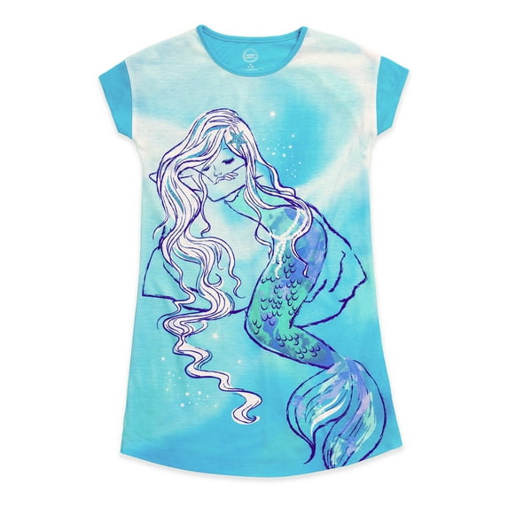 Wonder Nation Girls Mermaid Short Sleeve Sleep Gown, Sizes 4-18 & Plus