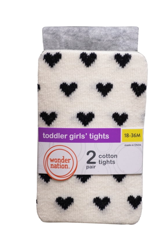 Girls Metallic Hearts Tights, 2-Pack, 6M-5T
