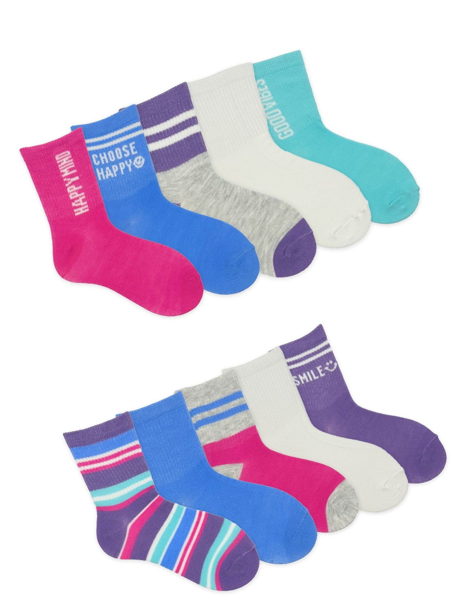 Wonder Nation Girls Mid-Crew Vibes Socks, 10-Pack, Sizes S-L