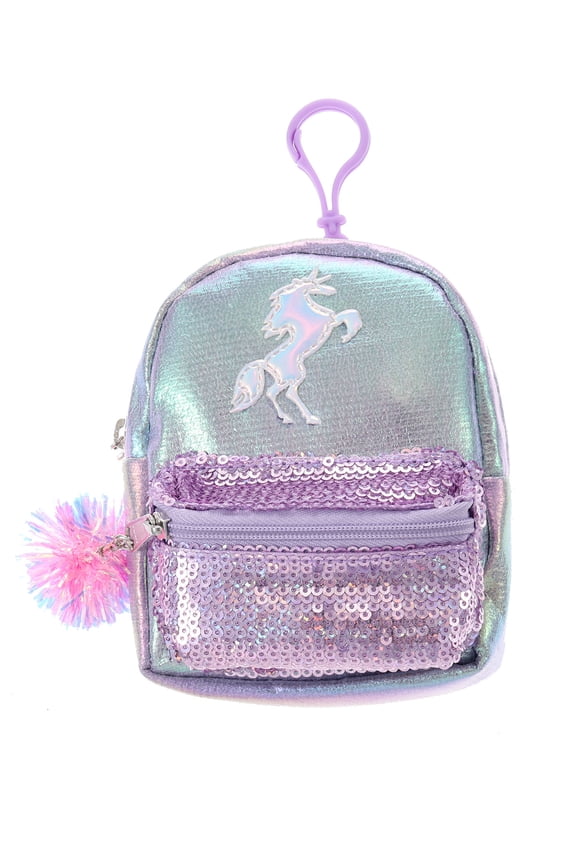 Mini Backpack Keychain with Pouch, Purple Unicorn, Girls, Ages 4+