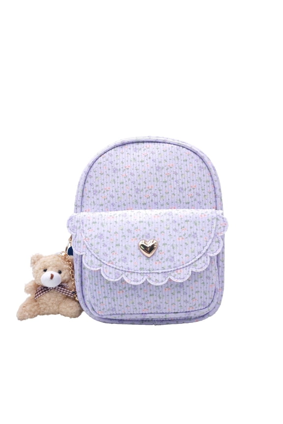 Girls Mini Backpack with Keychain, Floral Lavender