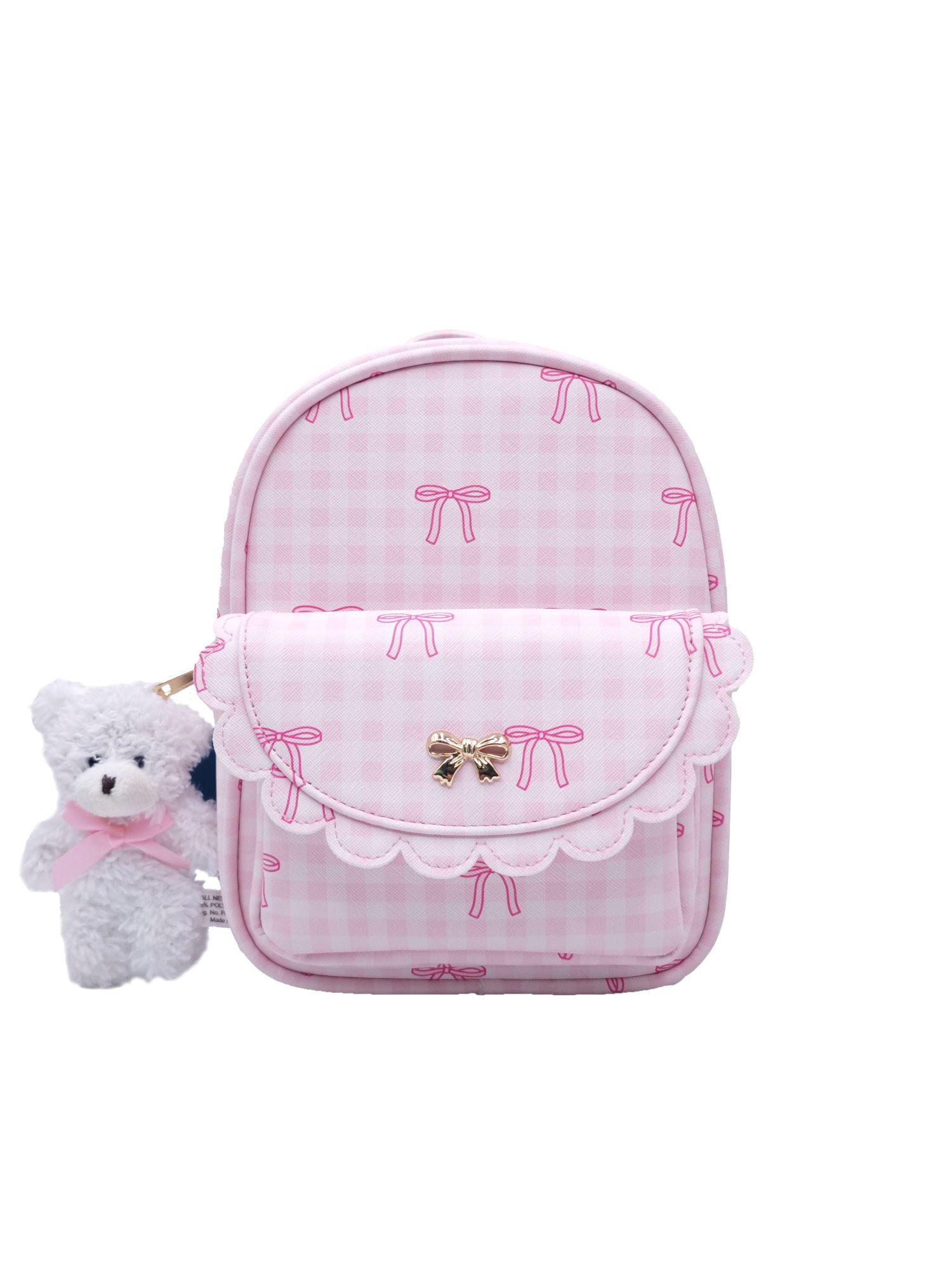 Wonder Nation Girls Mini Backpack with Keychain, Pink Gingham and Bows