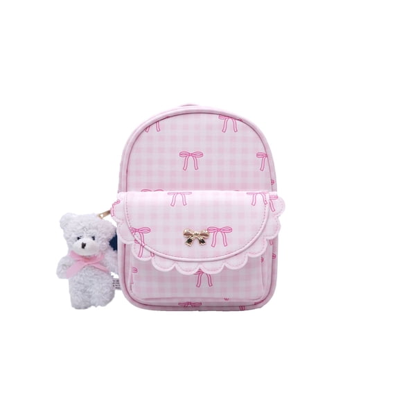 Wonder Nation Girls Mini Backpack with Keychain, Pink Gingham and Bows