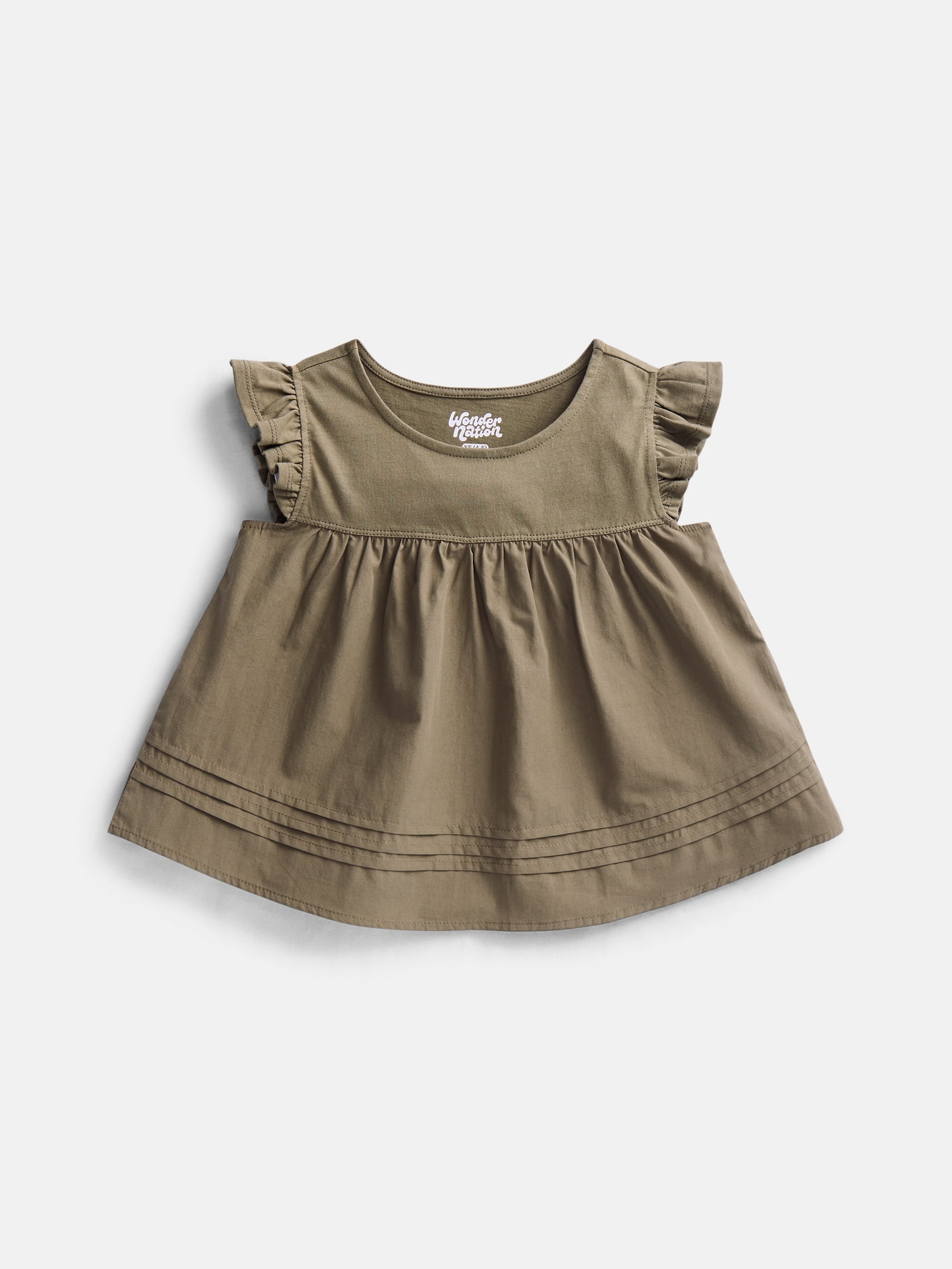 Wonder Nation Girls Peplum Hem Cotton Top with Flutter Sleeves, Sizes 4-18