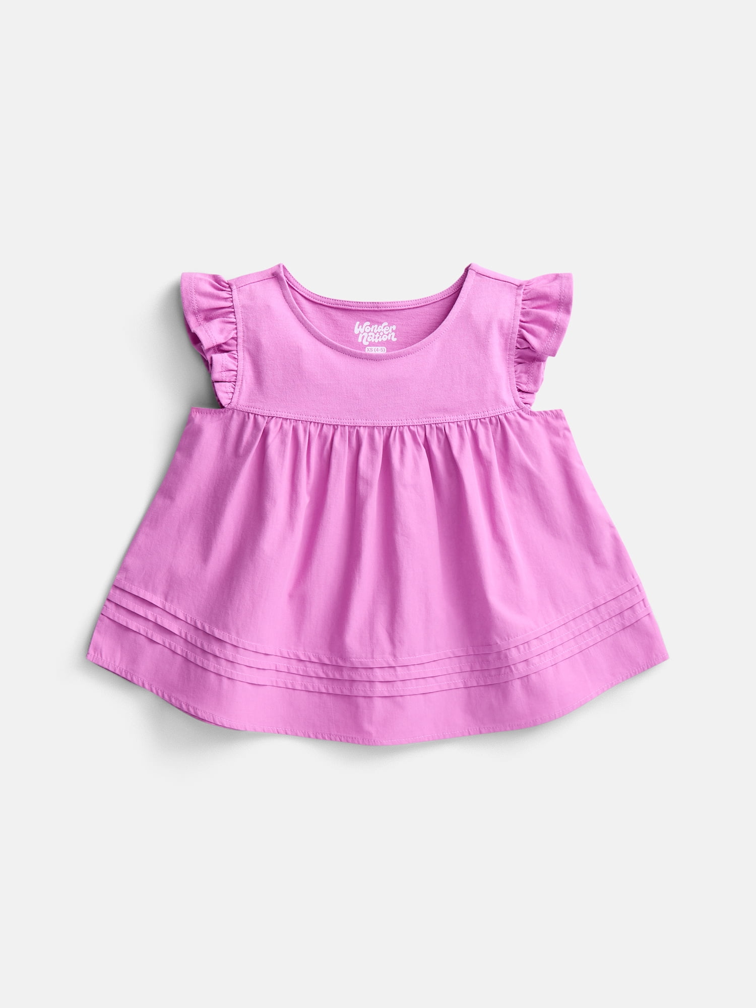 Wonder Nation Girls Peplum Hem Cotton Top with Flutter Sleeves, Sizes 4-18