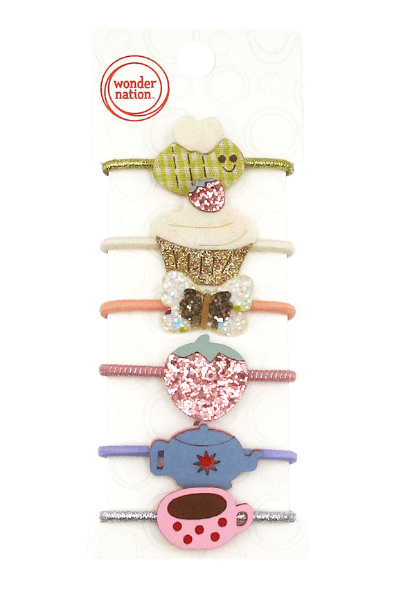 Girls Mixed Motif Hair Elastics, 6-Piece, Multi