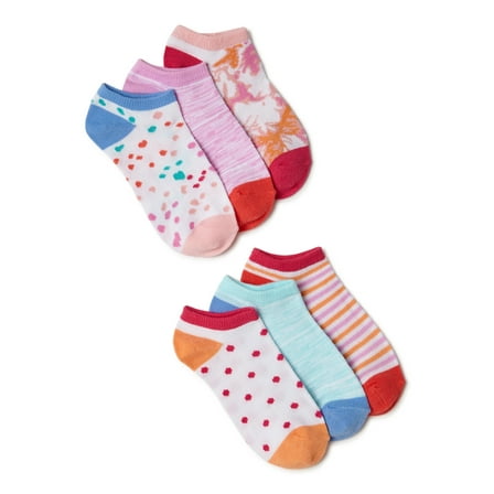 Wonder Nation Girls No Show Fashion Socks, 6-Pack, Sizes S-L