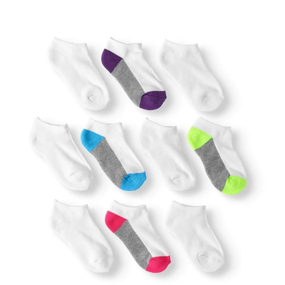 Wonder Nation Girls No-Show Socks, 10-Pack, Sizes S-L
