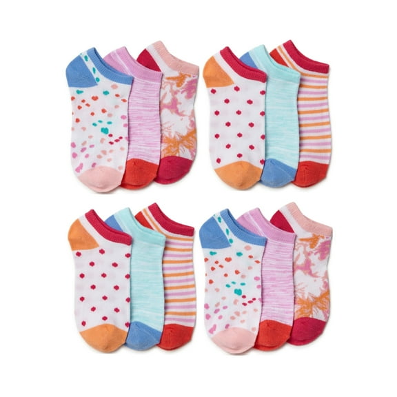 Wonder Nation Girls No Show Socks, 12-Pack, Sizes S-L
