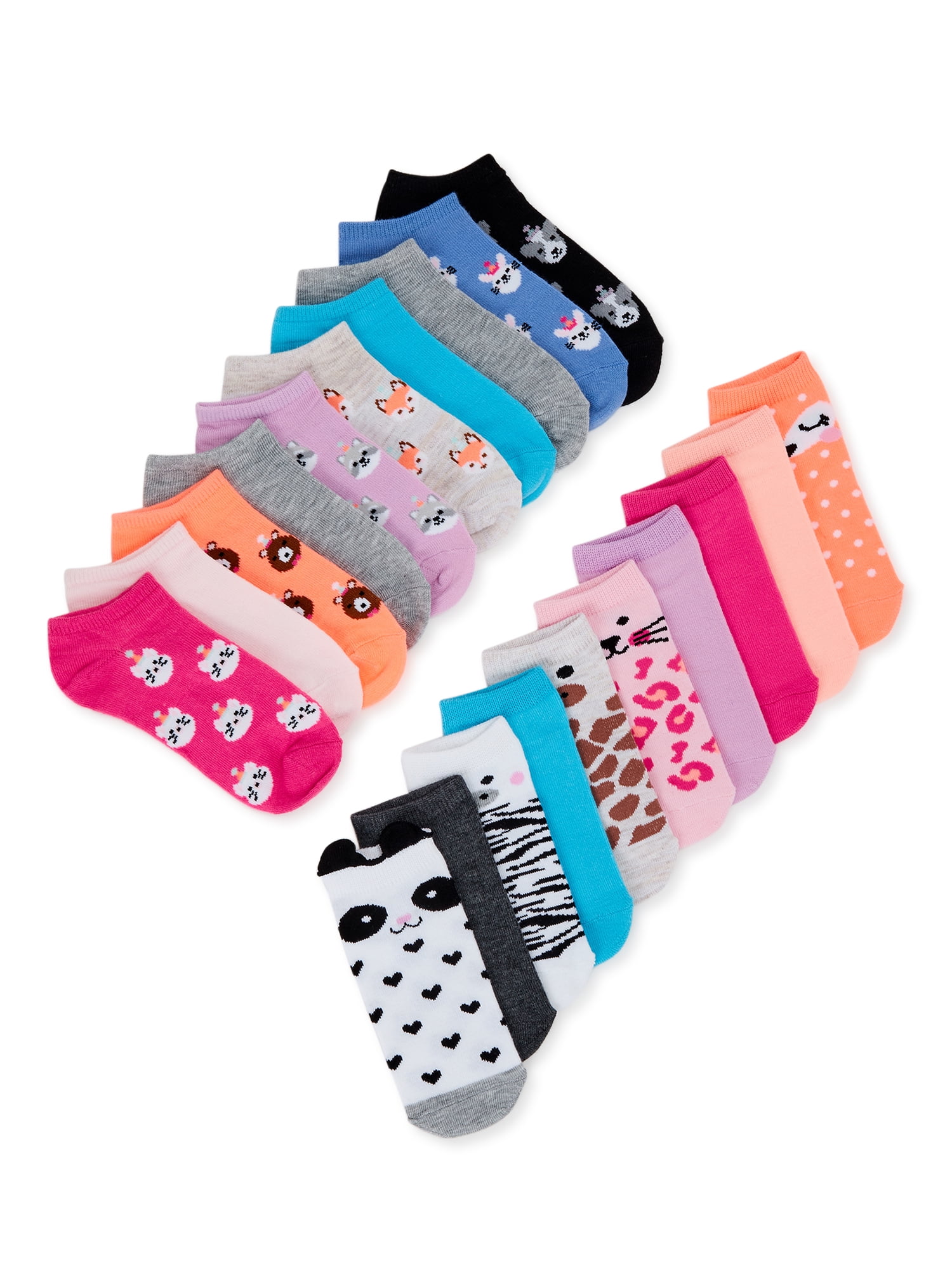 Wonder Nation Girls No Show Socks 20-Pack – Sizes S to L
