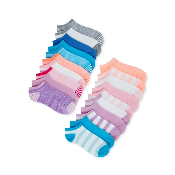 Wonder Nation Girls No Show Socks 20-Pack, Sizes S-L