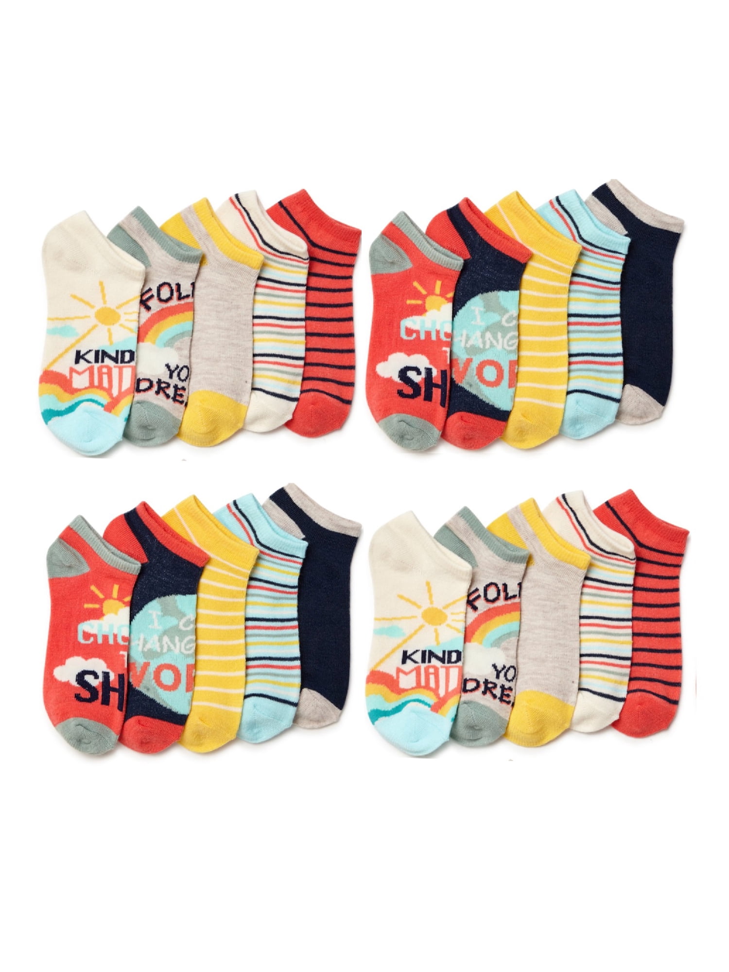 Wonder Nation Girls Striped No Show Socks 10 Pack Sizes S L