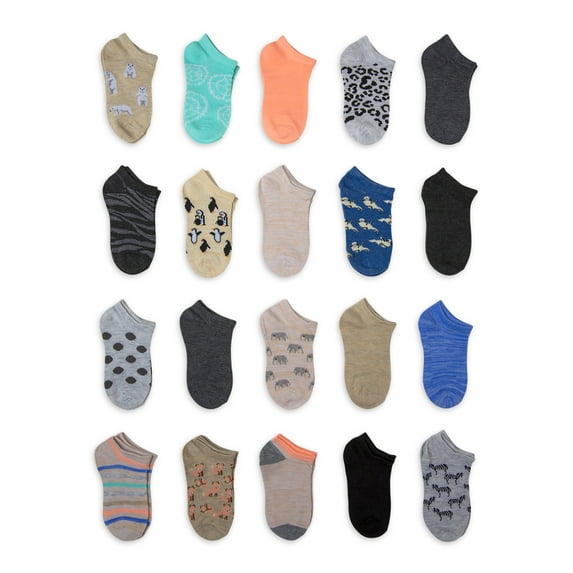 Wonder Nation Girls No Show Socks, 20-Pack, Sizes S-L