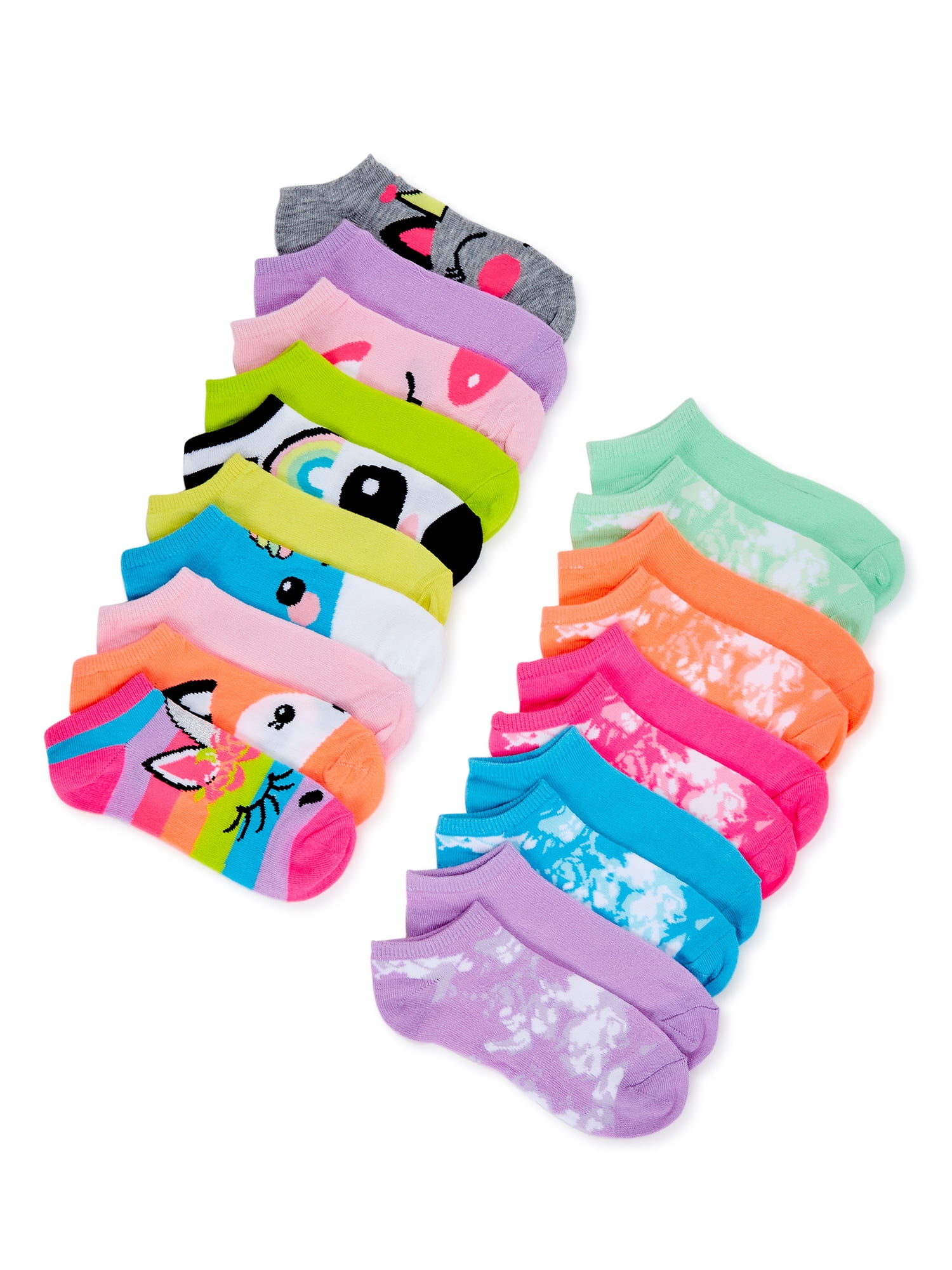 Wonder Nation Girls Striped No Show Socks 10 Pack Sizes S L