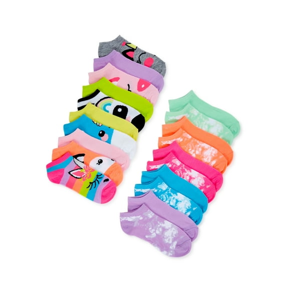 Wonder Nation Girls No Show Socks, 20-Pack, Sizes S-L