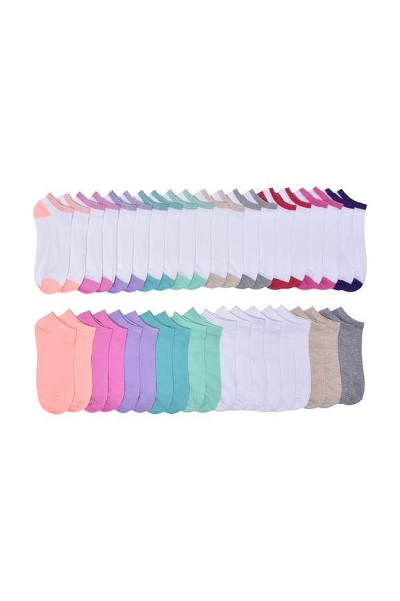 Girls No Show Socks, 20-Pack, Sizes S-L