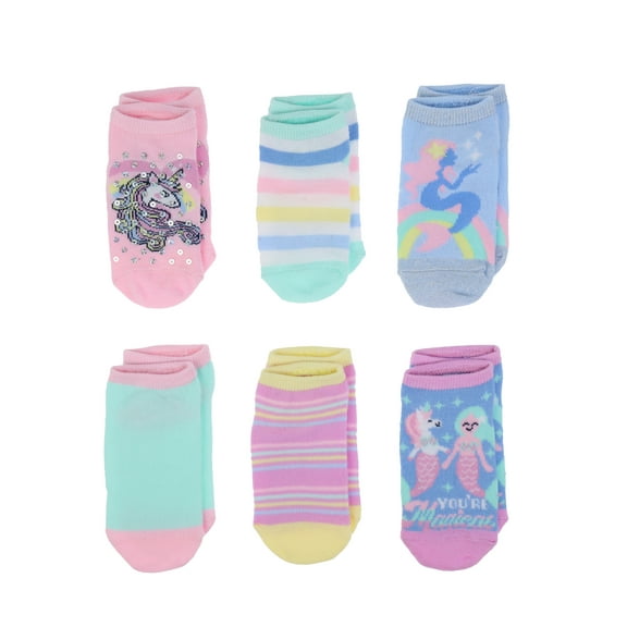 Wonder Nation Girls No Show Socks, 6-Pack, Sizes S-L