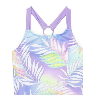 Wonder Nation Girls O-Ring One Piece Swimsuit with Multi Straps and UPF 50+, 1-Piece, Sizes 4-18 & Plus