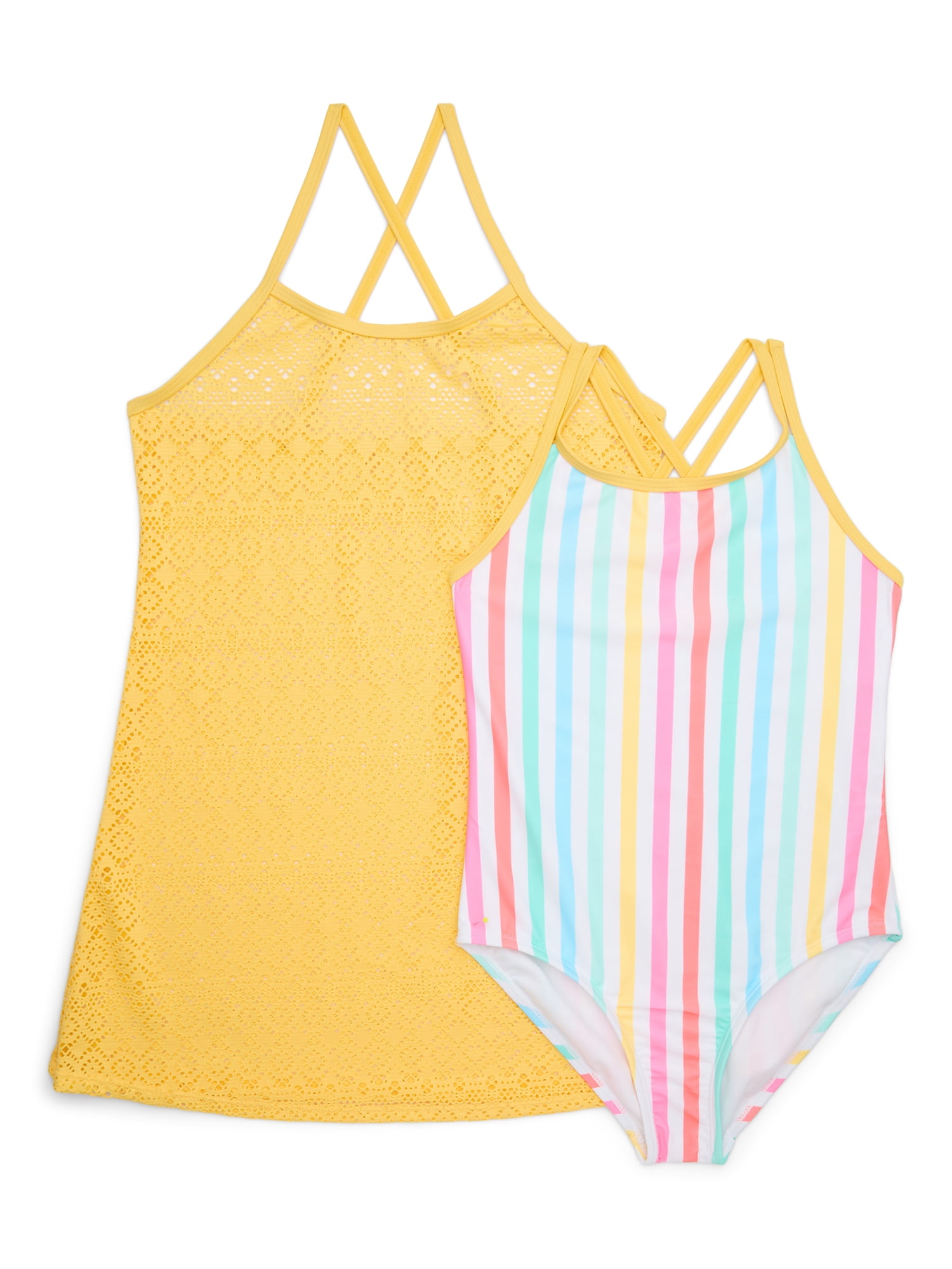 Wonder Nation Girls Swimsuit and Cover Up Dress Set, 2-Piece, Sizes 4-18