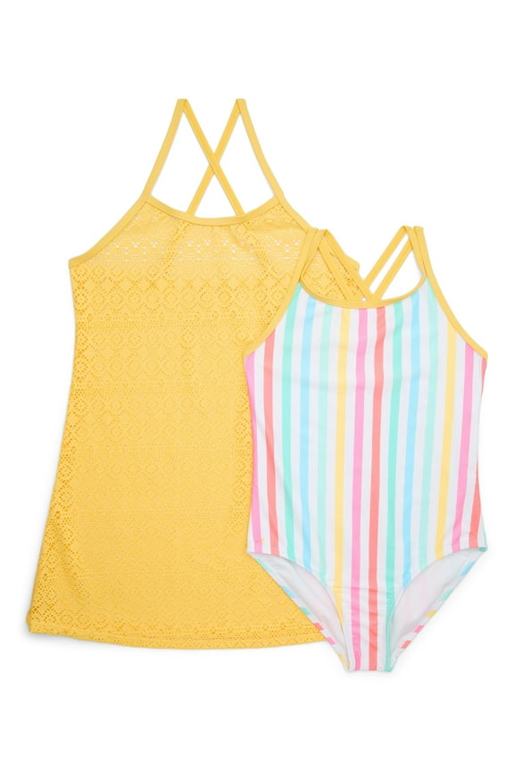 Girls One-Piece Swimsuit and Cover Up Dress, 2-Piece, Sizes 4-18