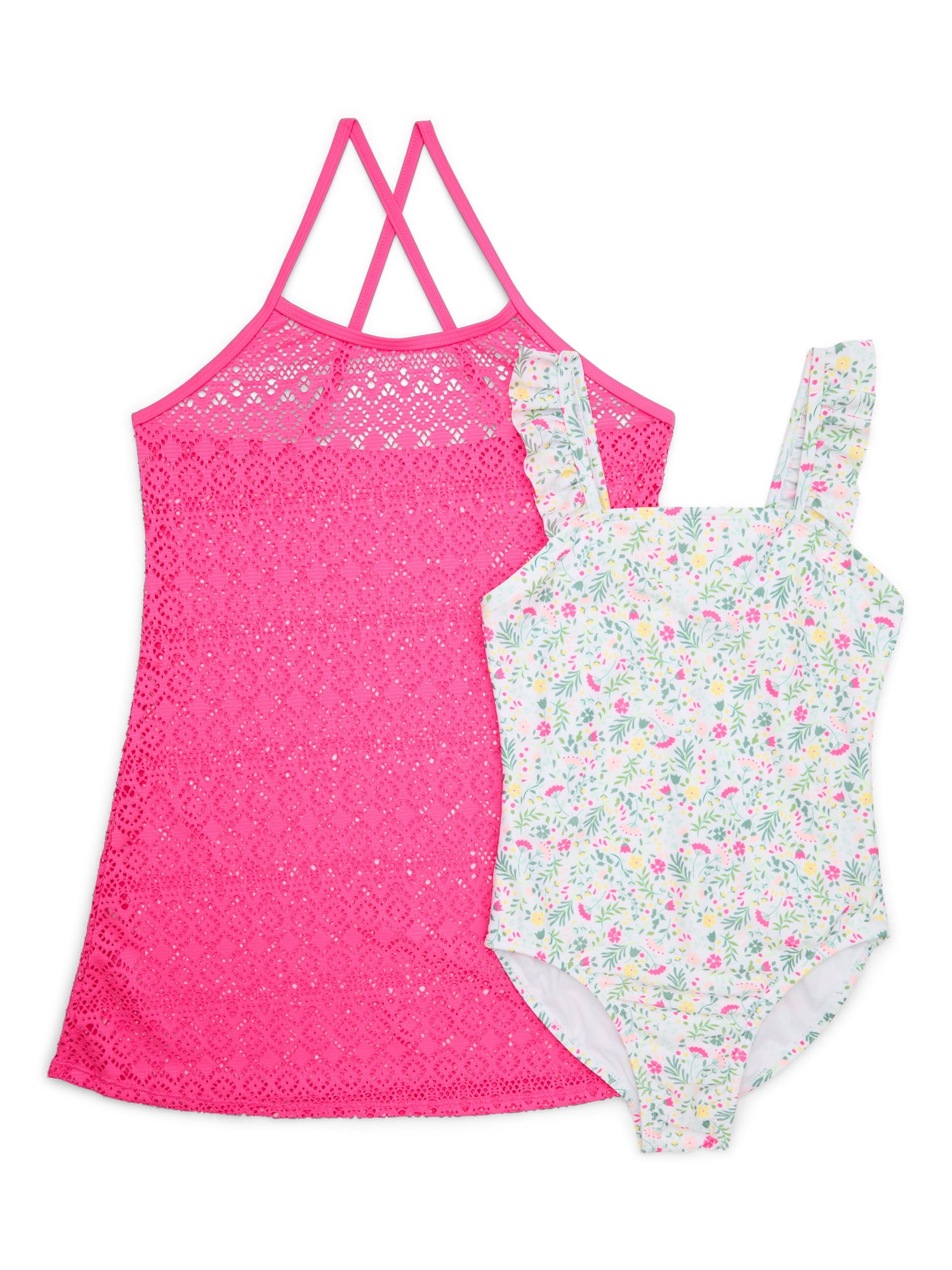 Wonder Nation Girls One-Piece Swimsuit and Cover Up Dress, 2-Piece, Sizes 4-18