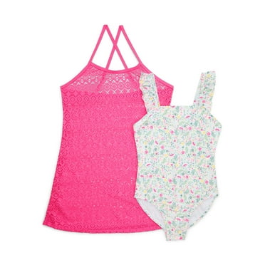 Wonder Nation Girls One-Piece Swimsuit and Cover Up Dress, 2-Piece, Sizes 4-18